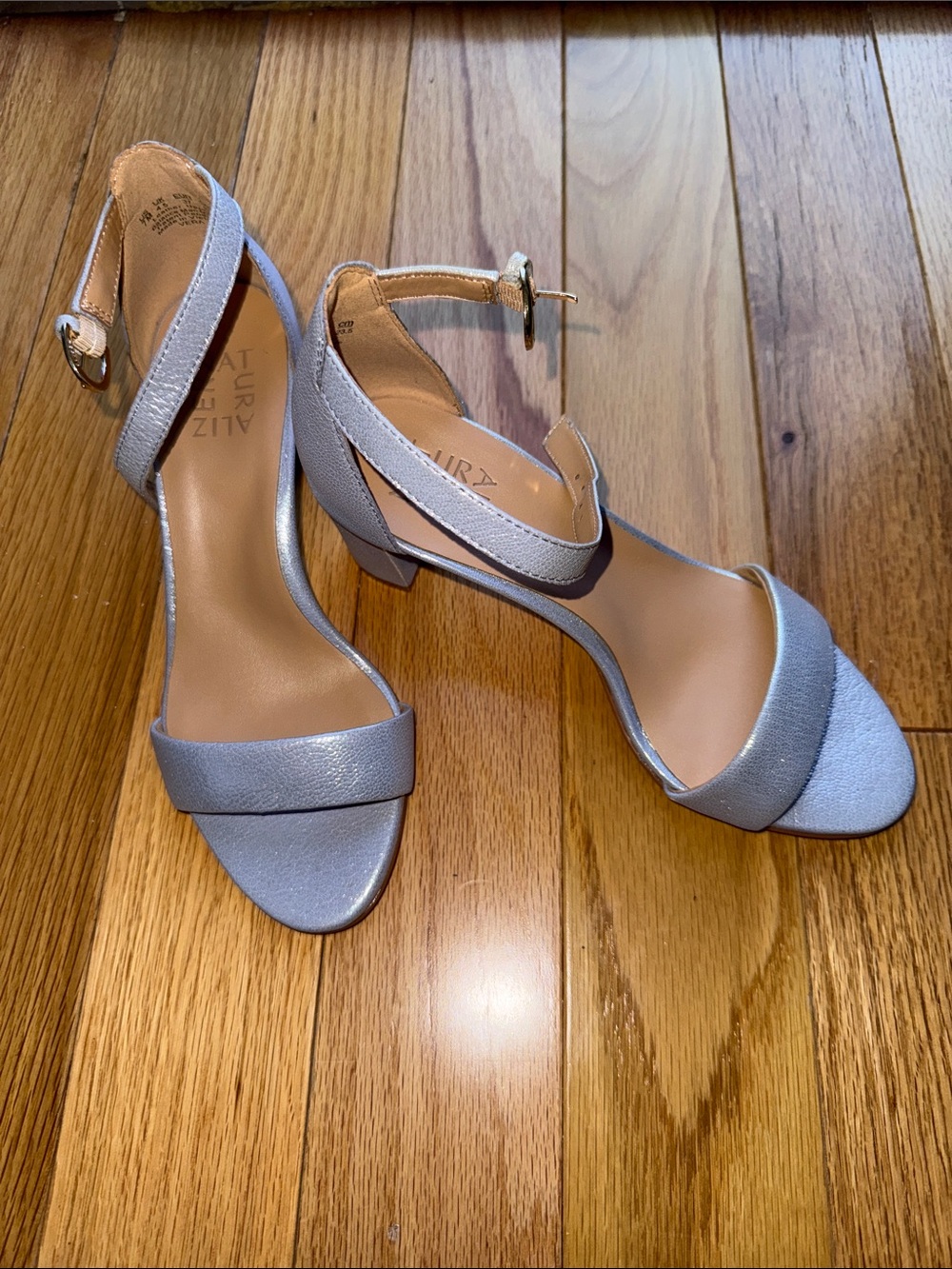 Naturalizer Metallic Silver Low Block Heel Sandals - Size 7